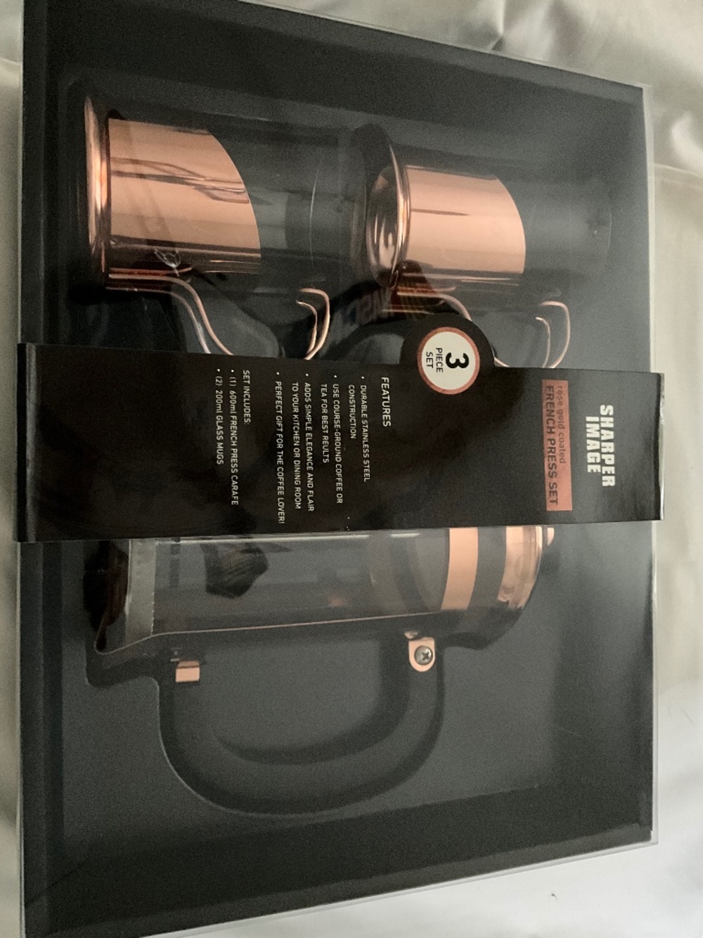 Sharper Image Rose Gold French Press Coffee Set - 3 Piece NIB